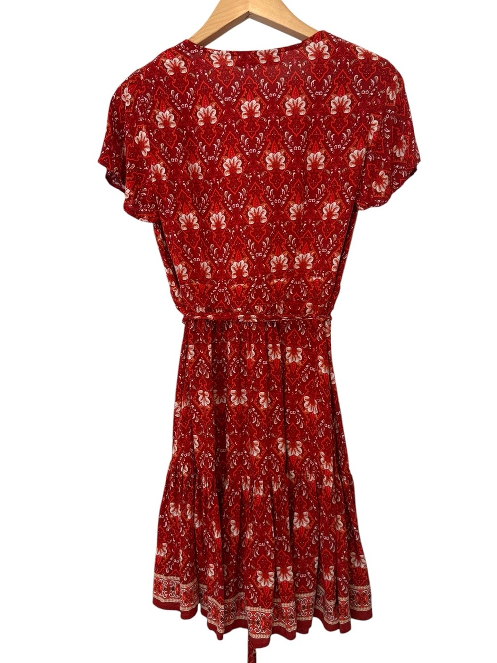 ZESICA Wrap V Neck Floral Ruffle Swing Mini Dress Beach Coverup Medium - Picture 3 of 9